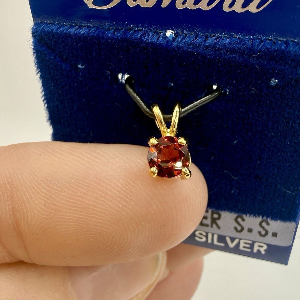 90s Vintage 24K Gold Sterling Silver Samara July Birthstone Ruby Red Pendant NOS